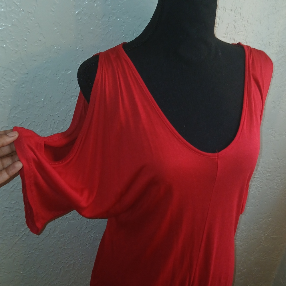 Ambiance Vibrant Red Open Shoulder Blouse